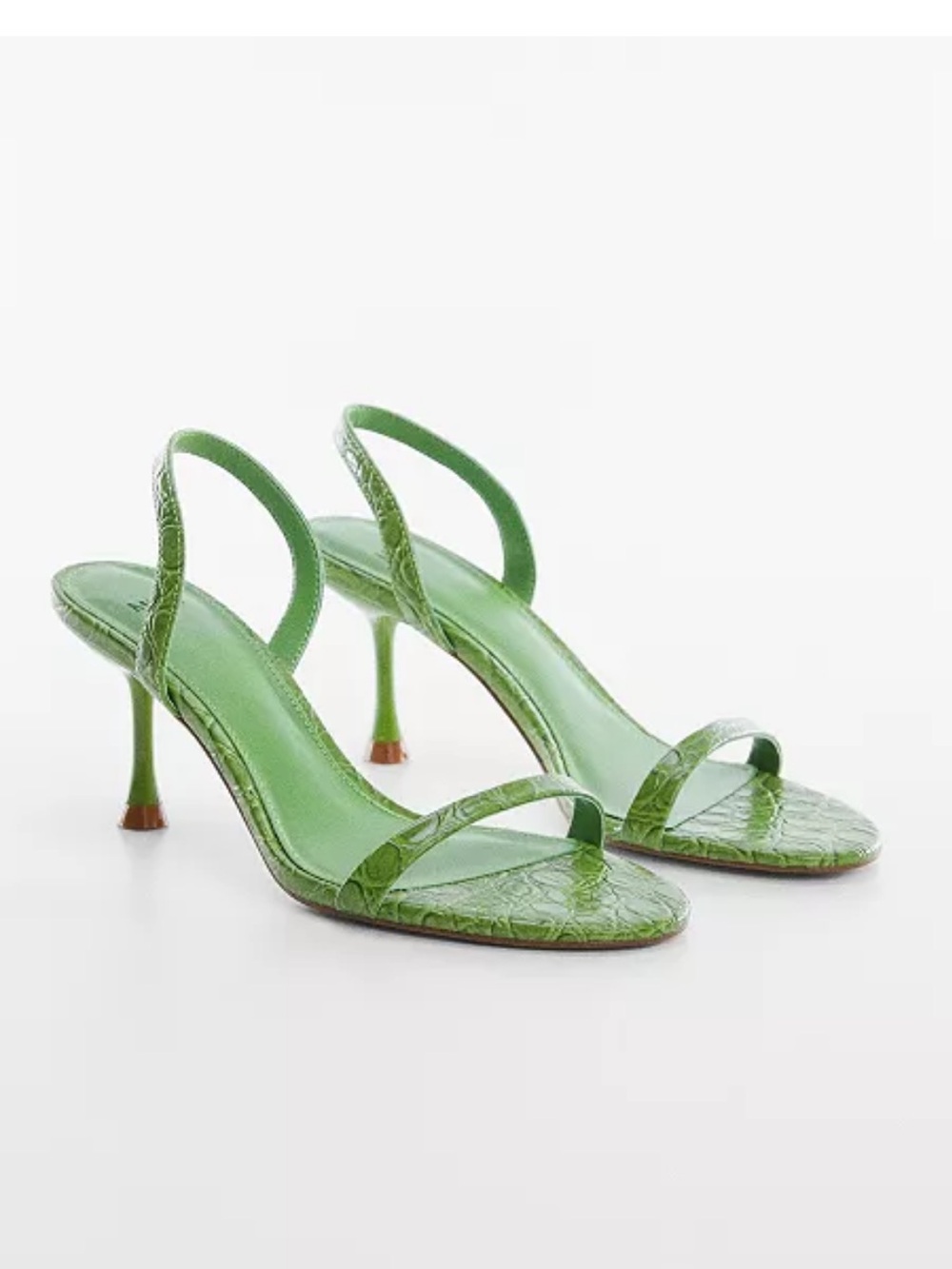 Mango Green Croc-Embossed Slingback Stiletto Sandals